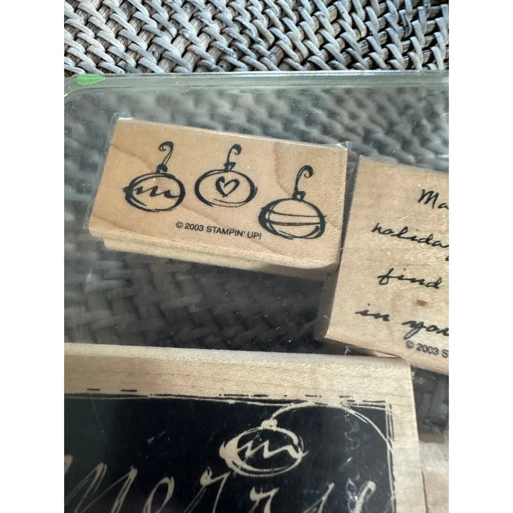 Stampin Up Holiday Spirit Wood Mount Rubber Stamp Set 2003 Christmas 6 Piece EUC